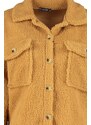 Trendyol Camel Shirt Collar Dvojitý kapsový plyšový kabát
