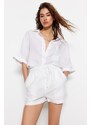 Trendyol White 100% Linen High Waist Shorts With Elastic Waist