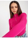 Fashionhunters Tmavě růžová žebrovaná dámská roláková halenka