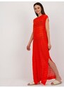 Fashionhunters Oranžové prolamované pletené šaty