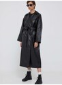 Trench kabát Calvin Klein Jeans dámský, černá barva, přechodný, dvouřadový
