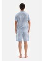 Dagi Light Blue Shirt Collar Plaid Woven Shorts Pajamas Set