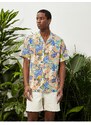 Koton Summer Shirt with Short Sleeves Turndown Collar Ethnic Printed Cotton