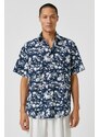 Koton Summer Shirt with Floral Short Sleeves, Classic Collar