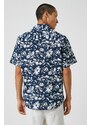 Koton Summer Shirt with Floral Short Sleeves, Classic Collar