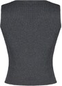 Trendyol Anthracite Fitted/Slip-On Collar Detail, Printed Corduroy Crop, Stretchy Knit Undershirt