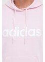 Bavlněná mikina adidas dámská, růžová barva, s kapucí, s potiskem, IL3343