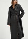 Kožený kabát Remain dámský, černá barva, přechodný
