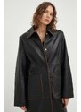 Kožený kabát Remain dámský, černá barva, přechodný