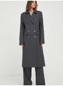 Kabát Remain dámský, šedá barva, přechodný, dvouřadový