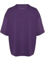 Trendyol fialová oversize posádka s krátkým rukávem město s potiskem 100% bavlněné tričko