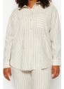 Trendyol Curve Beige Striped Linen Look Woven Shirt