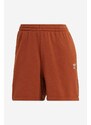 Kraťasy adidas Originals dámské, hnědá barva, hladké, high waist, IL9619-brown