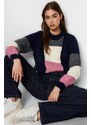 Trendyol Navy Blue Soft Textured Color Block Crew Neck Knitwear Sweater