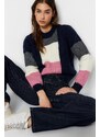 Trendyol Navy Blue Soft Textured Color Block Crew Neck Knitwear Sweater