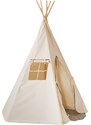 Moi Mili Béžový bavlněný teepee stan Fluffy Pompoms 170 x 130 cm