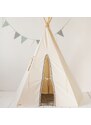 Moi Mili Béžový bavlněný teepee stan Fluffy Pompoms 170 x 130 cm