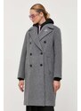 Vlněný kabát Karl Lagerfeld šedá barva, přechodný