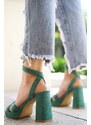 Belle Women Zelené semišové sandály na hrubém podpatku Mina