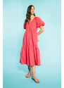 DEFACTO V-Neck Poplin Raglan Sleeve Midi Dress