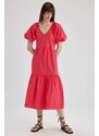 DEFACTO V-Neck Poplin Raglan Sleeve Midi Dress