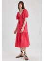 DEFACTO V-Neck Poplin Raglan Sleeve Midi Dress