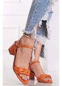 C’M Paris Oranžové sandály na hrubém podpatku Vanise