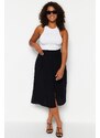 Trendyol Curve Black Viscose Woven Skirt with Slit Detail.