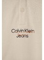 Dětská bavlněná mikina Calvin Klein Jeans béžová barva, s kapucí, hladká
