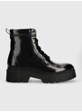 Kožené kotníkové boty HUGO Kris dámské, černá barva, na platformě, 50498388