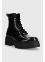 Kožené kotníkové boty HUGO Kris dámské, černá barva, na platformě, 50498388