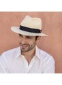 Luxusní panamský klobouk Fedora Bogart s černou stuhou - ručně pletený, UV faktor 80 - Ekvádorská panama - Mayser Menton