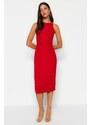 Trendyol Red Accessory Detailed Fitted Midi Woven Dress