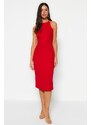 Trendyol Red Accessory Detailed Fitted Midi Woven Dress