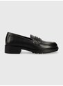 Kožené mokasíny Tommy Hilfiger TH ICONIC LOAFER dámské, černá barva, na plochém podpatku, FW0FW07412