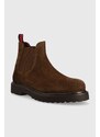 Semišové kotníkové boty Tommy Jeans TJM CHELSEA HIGH BOOT pánské, hnědá barva, EM0EM01205