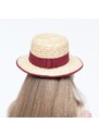 KRUMLOVANKA Letní dámský klobouk pletený z copánkové slámy Fa-39065 bordó stuha