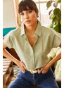 Olalook Women's Aqua Green Bat Linen Shirt