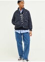 Péřová bunda Tommy Jeans pánská, tmavomodrá barva, přechodná