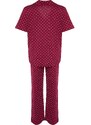 Trendyol Curve Claret Red Printed Knitted Buttons Pajamas Set