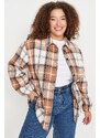 Trendyol Curve Oversized Brown Checkered Woven Shirt