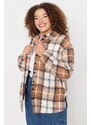 Trendyol Curve Oversized Brown Checkered Woven Shirt