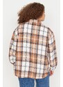 Trendyol Curve Oversized Brown Checkered Woven Shirt
