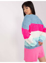 Fashionhunters Modrý a fluo růžový vlněný oversize svetr