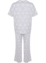 Trendyol Curve Gray Printed Knitted Buttons Pajamas Set