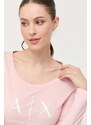 Bavlněné tričko s dlouhým rukávem Armani Exchange růžová barva