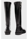Kožené kozačky AllSaints MILO dámské, černá barva, na plochém podpatku, WF587X