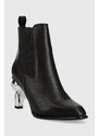 Kožené kotníkové boty Karl Lagerfeld IKON HEEL dámské, černá barva, na podpatku, KL39060