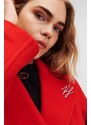 Vlněný kabát Karl Lagerfeld červená barva, přechodný