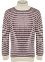 Trendyol Ecru Oversize Fit Wide Fit Turtleneck Striped Knitwear Sweater